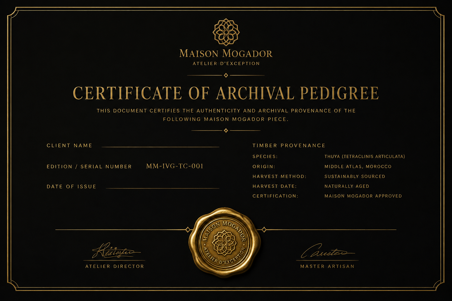 Certificate of Archival Pedigree